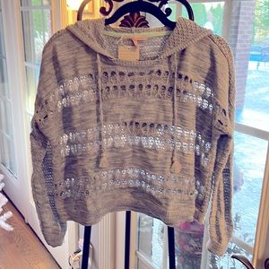 Baby blue mesh cropped sweater hoodie